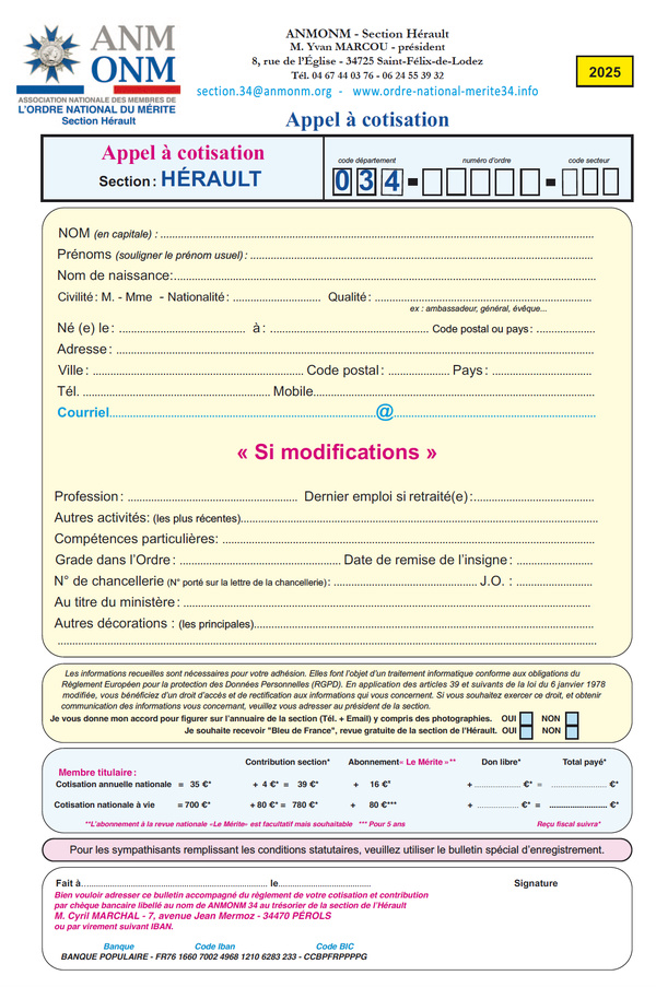 Appel à cotisation pour l'année 2025 Appel à cotisation pour l'année 2025