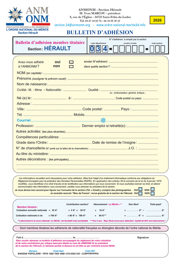 Appel à cotisation pour l'année 2026 Appel à cotisation pour l'année 2026