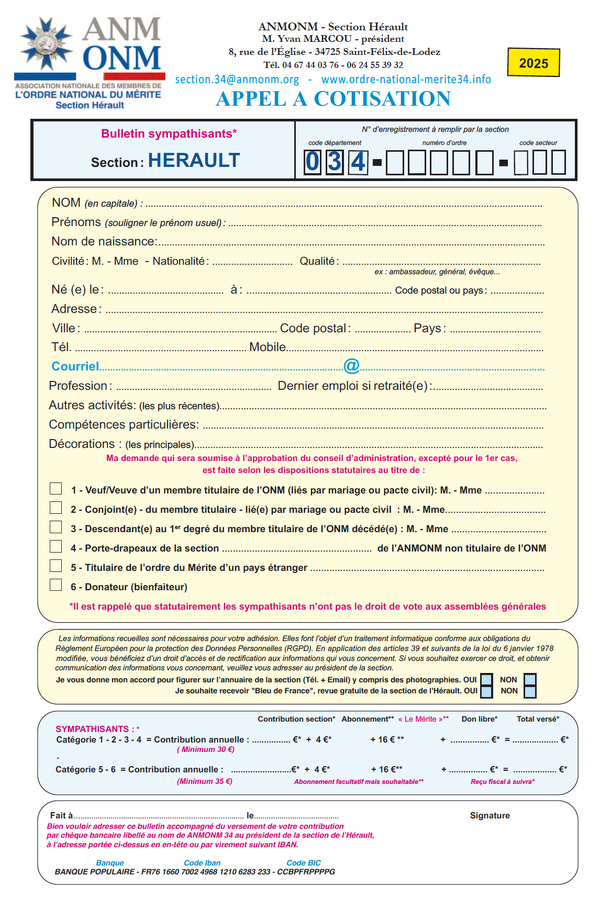 Appel à cotisation pour l'année 2025 Appel à cotisation pour l'année 2025