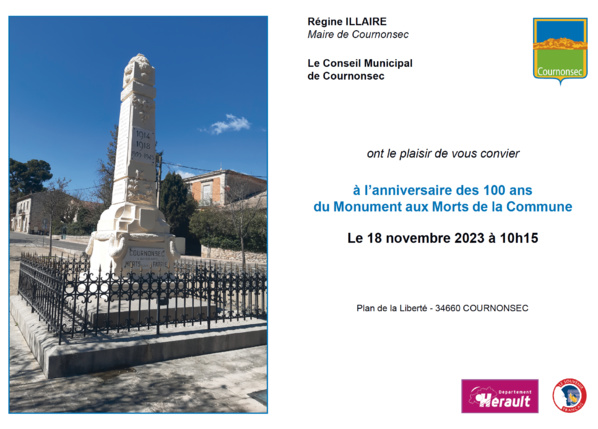 18 novembre 2023 - Cournonsec - 100° anniversaire du monument aux morts.