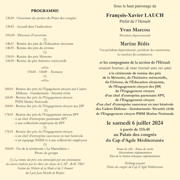 6 juillet 2024 - Palais des congrès du Cap-d'Agde - Remise des prix annuelle 6 juillet 2024 - Palais des congrès du Cap-d'Agde - Remise des prix annuelle