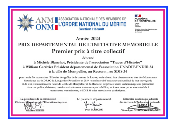Prix départemental 2024 de l'Initiative mémorielle à titre collectif Prix départemental 2024 de l'Initiative mémorielle à titre collectif