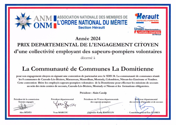 Prix de l'Engagement citoyen 2024 d'une volontaires d'une collectivité employant de sapeurs-pompiers volontaires Prix de l'Engagement citoyen 2024 d'une volontaires d'une collectivité employant de sapeurs-pompiers volontaires