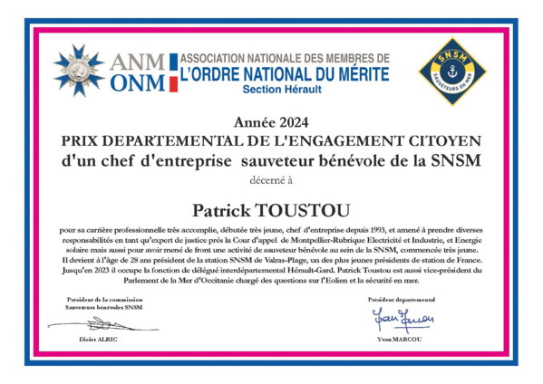 Prix de l'Engagement citoyen 2024 d’un chef d’entreprise sauveteur bénévole de la SNSM Prix de l'Engagement citoyen 2024 d’un chef d’entreprise sauveteur bénévole de la SNSM