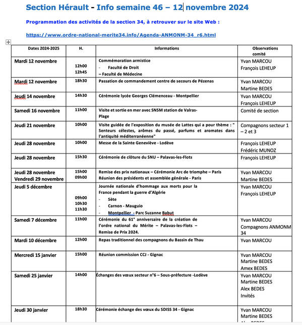 ANMONM 34 - Info semaine 46 - 2024 ANMONM 34 - Info semaine 46 - 2024