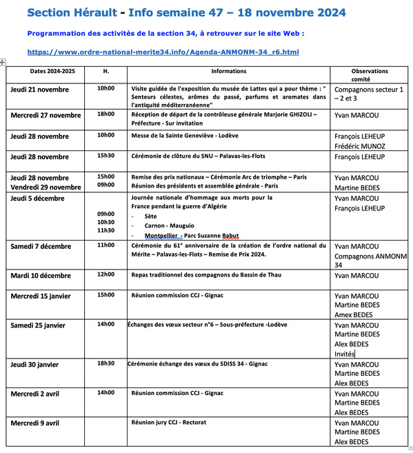 ANMONM 34 - Info semaine 47 - 2024 ANMONM 34 - Info semaine 47 - 2024