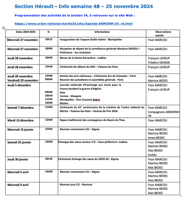 ANMONM 34 - Info semaine 48 - 2024 ANMONM 34 - Info semaine 48 - 2024