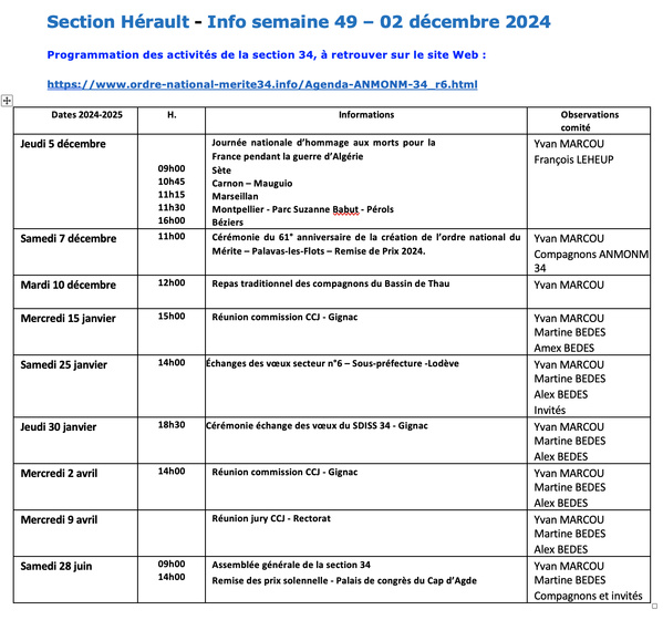 ANMONM 34 - Info semaine 49 - 2024 ANMONM 34 - Info semaine 49 - 2024