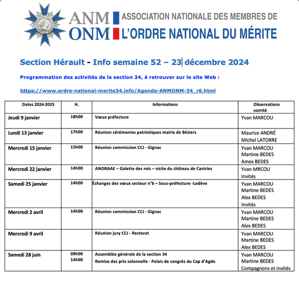 ANMONM 34 - Info semaine 52 - 2024 ANMONM 34 - Info semaine 52 - 2024