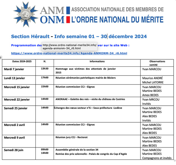 ANMONM 34 - Info semaine 01 - 2025 ANMONM 34 - Info semaine 01 - 2025