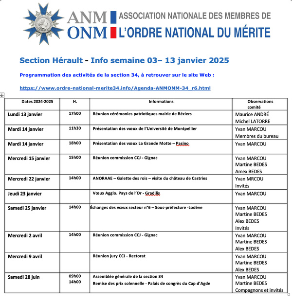 ANMONM 34 - Info semaine 03 - 2025 ANMONM 34 - Info semaine 03 - 2025