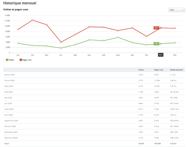 Statistiques visites année 2024 Statistiques visites année 2024