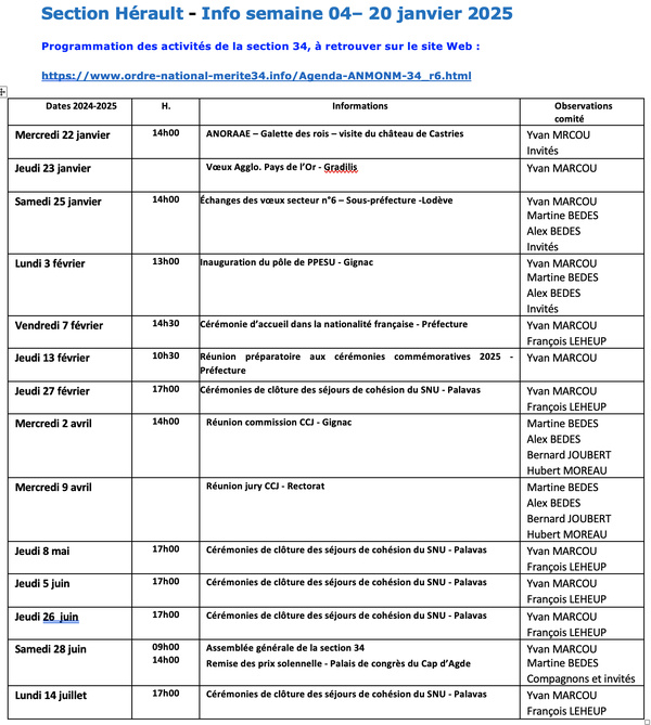 ANMONM 34 - Info semaine 04 - 2025 ANMONM 34 - Info semaine 04 - 2025