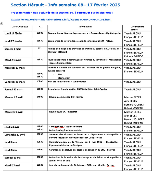 ANMONM 34 - Info semaine 08 - 2025