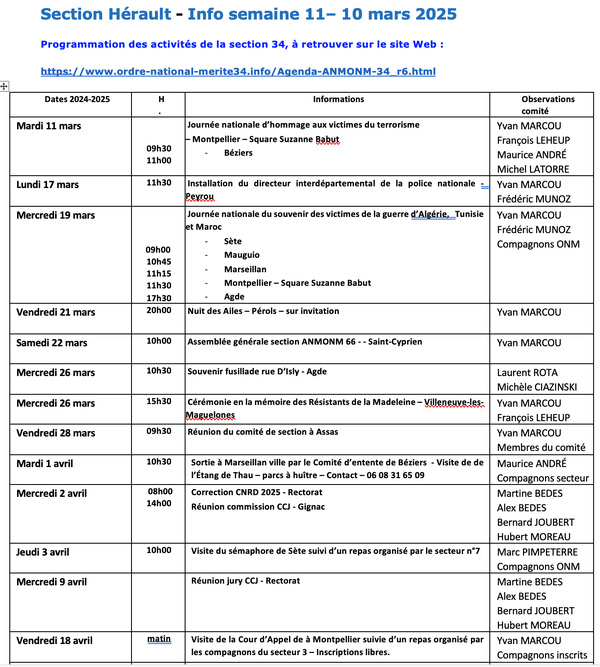 ANMONM 34 - info semaine 11 - 2025 ANMONM 34 - info semaine 11 - 2025