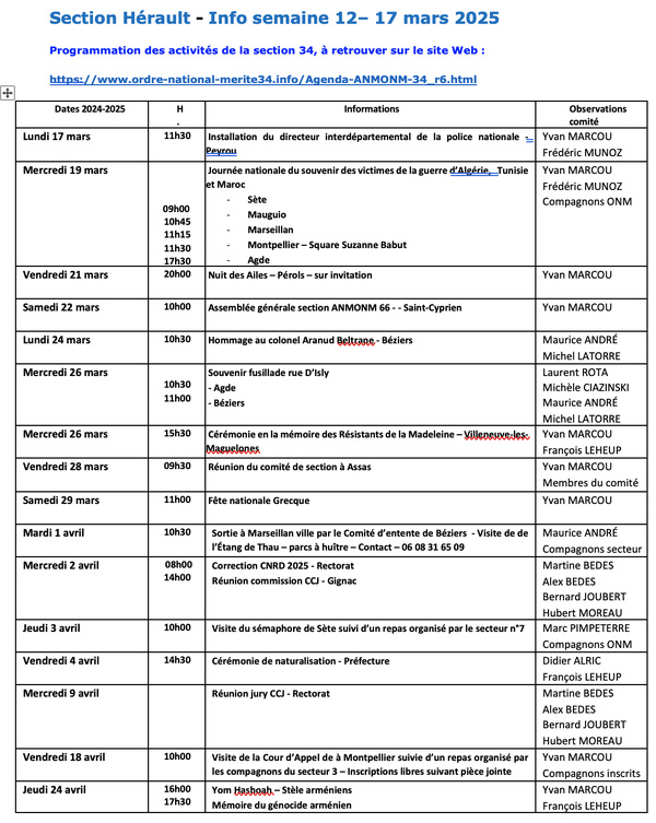 ANMONM 34 - info semaine 12 - 2025 ANMONM 34 - info semaine 12 - 2025
