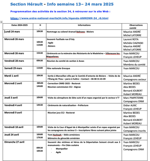ANMONM 34 - Info semaine 13 - 2025 ANMONM 34 - Info semaine 13 - 2025