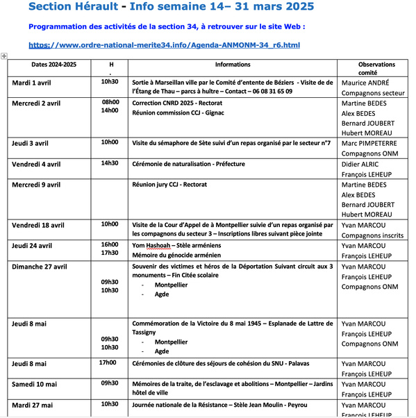 ANMONM 34 - Info semaine 14 - 2025 ANMONM 34 - Info semaine 14 - 2025