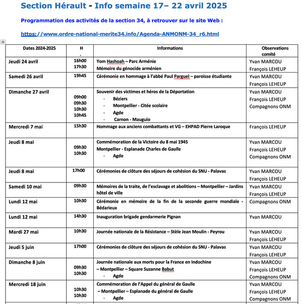 ANMONM 34 - Info semaine 17 - 2025 ANMONM 34 - Info semaine 17 - 2025