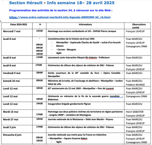 ANMONM 34 - info semaine 18 - 2024 ANMONM 34 - info semaine 18 - 2024