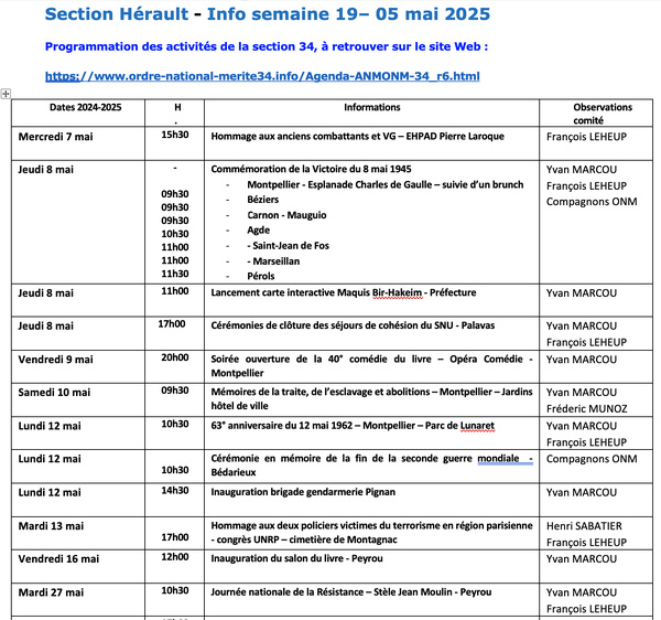 ANMONM 34 - info semaine 19 - 2024