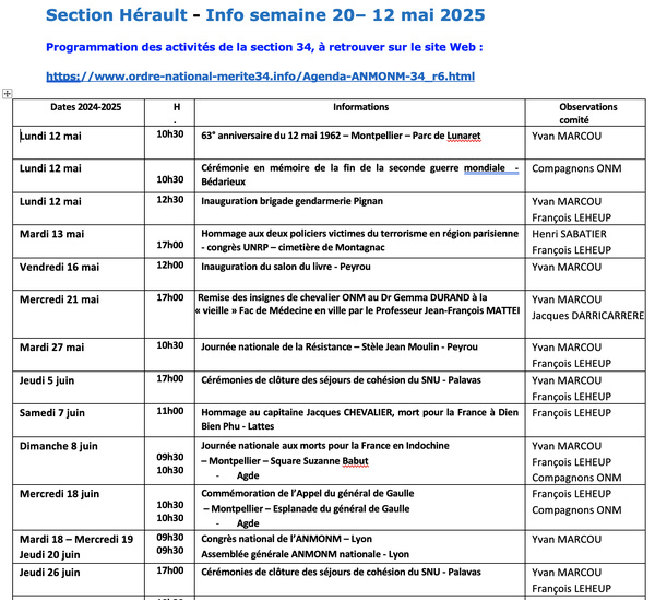 ANMONM 34 - Info semaine 20 - 2025 ANMONM 34 - Info semaine 20 - 2025