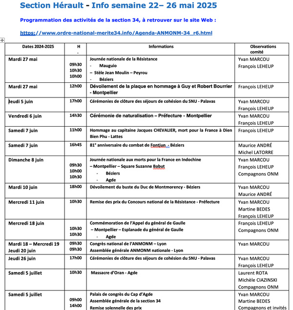 ANMONM 34 - Info semaine 22 - 2025