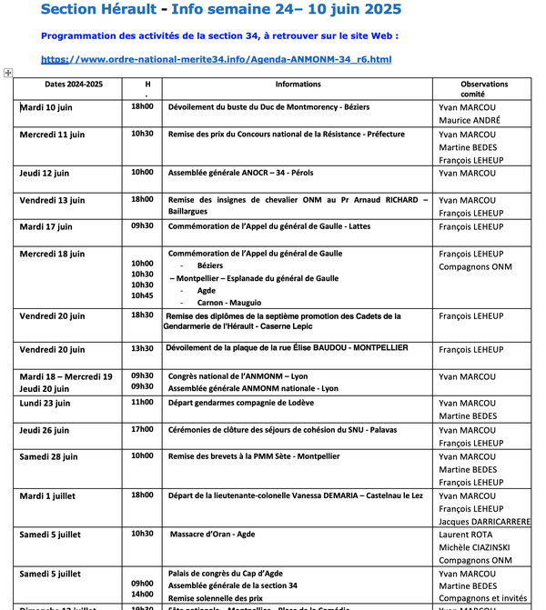 ANMONM 34 - Info semaine 24 - 2025