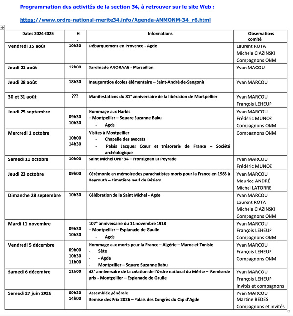 ANMONM 34 - Info semaine 30 - 2025