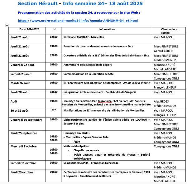 ANMONM 34 - Info semaine 34 - 2025