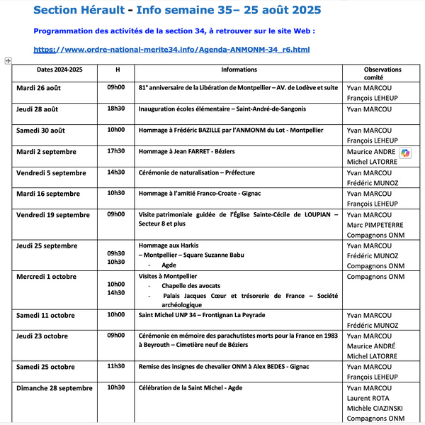 ANMONM 34 - Info semaine 35 - 2025