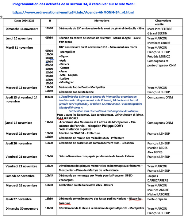 ANMONM 34 - Info semaine 46 - 2025