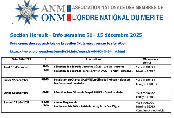 ANMONM 34 - Info semaine 51 - 2025 ANMONM 34 - Info semaine 51 - 2025