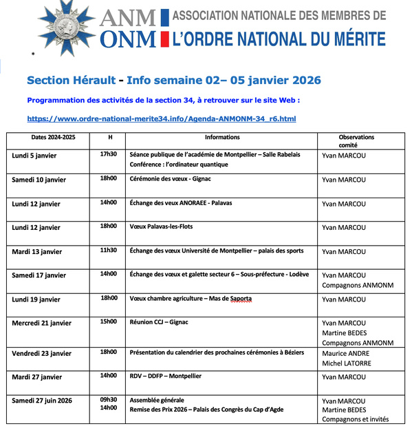 ANMONM 34 - Info semaine 02 - 2026 ANMONM 34 - Info semaine 02 - 2026