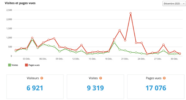 Statistiques visites décembre 2025 Statistiques visites décembre 2025