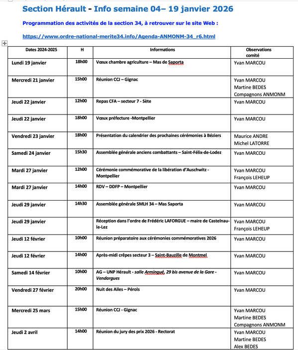 ANMONM 34 - Info semaine 04 - 2026 ANMONM 34 - Info semaine 04 - 2026