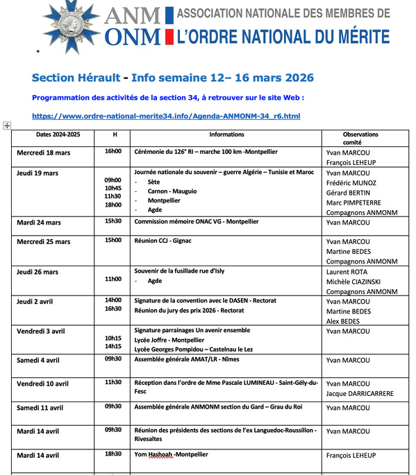 ANMONM 34 - Info semaine 12 - 2026 ANMONM 34 - Info semaine 12 - 2026