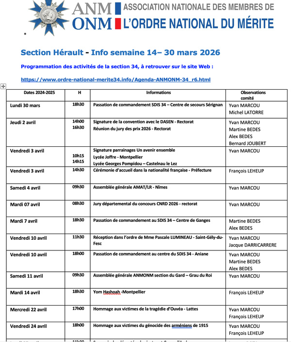 ANMONM 34 - Info semaine 14 - 2026