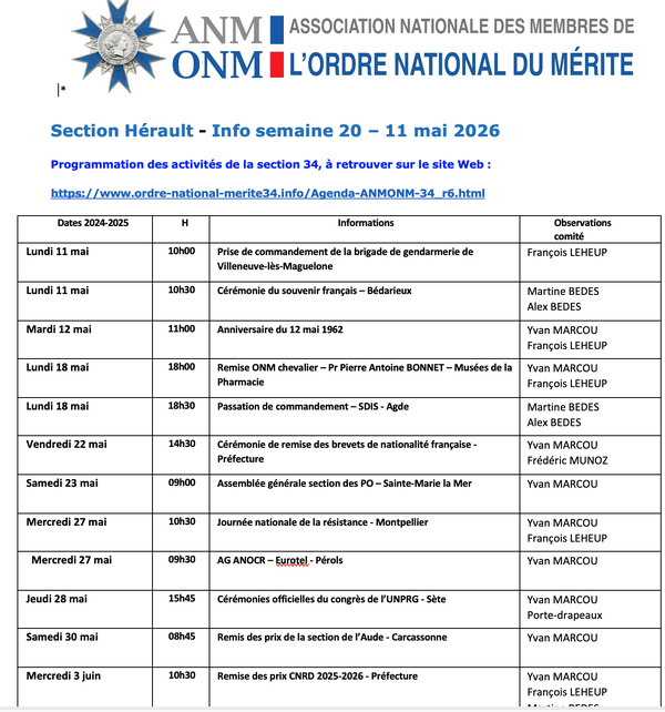 ANMONM 34 - info semaine 20 - 2026