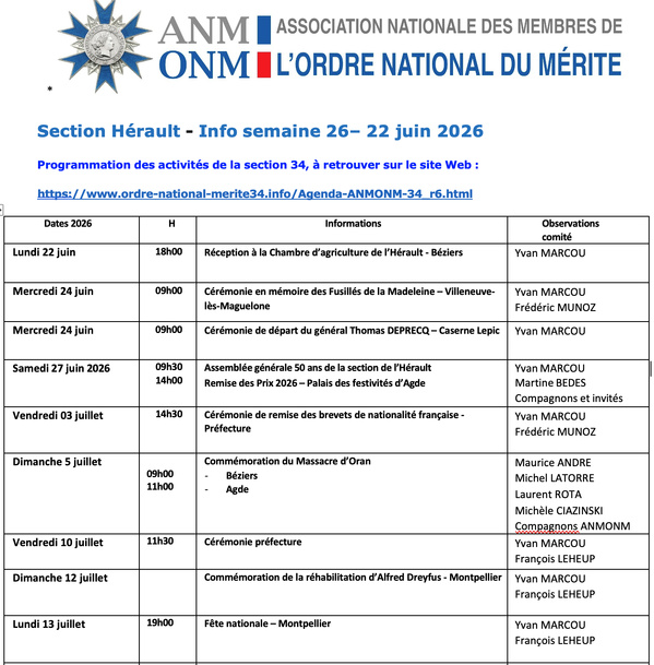 ANMONM 34 - info semaine 26 - 2026 ANMONM 34 - info semaine 26 - 2026