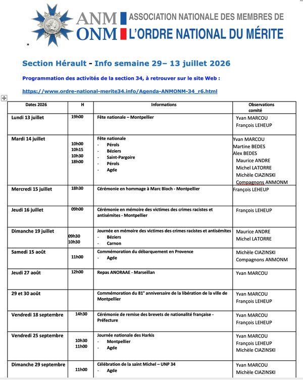 ANMONM 34 - Info semaine 29 - 2026 ANMONM 34 - Info semaine 29 - 2026