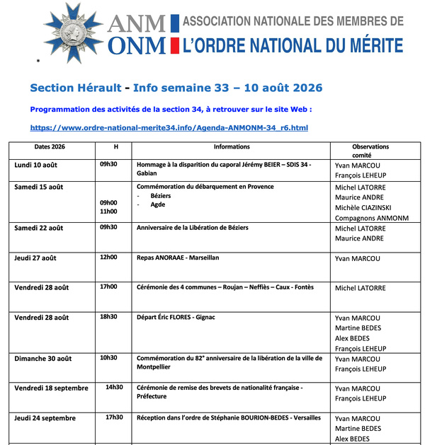 ANMONM 34 - Info semaine 33 - 2026 ANMONM 34 - Info semaine 33 - 2026