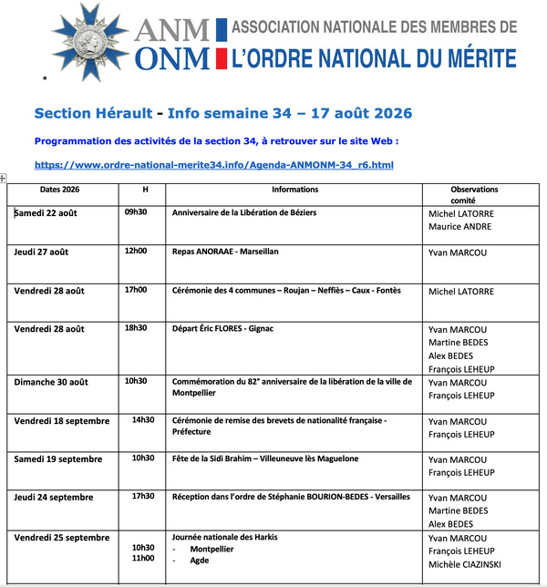 ANMONM 34 - info semaine 34 - 2026