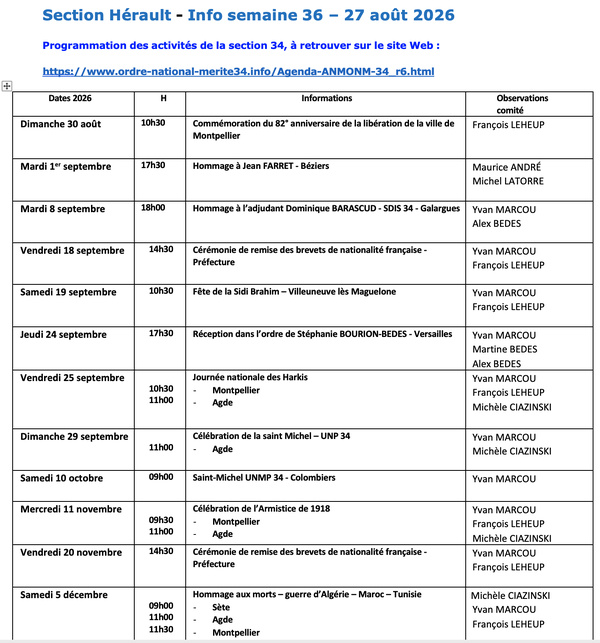 ANMONM 34 - Info semaine 36 - 2026