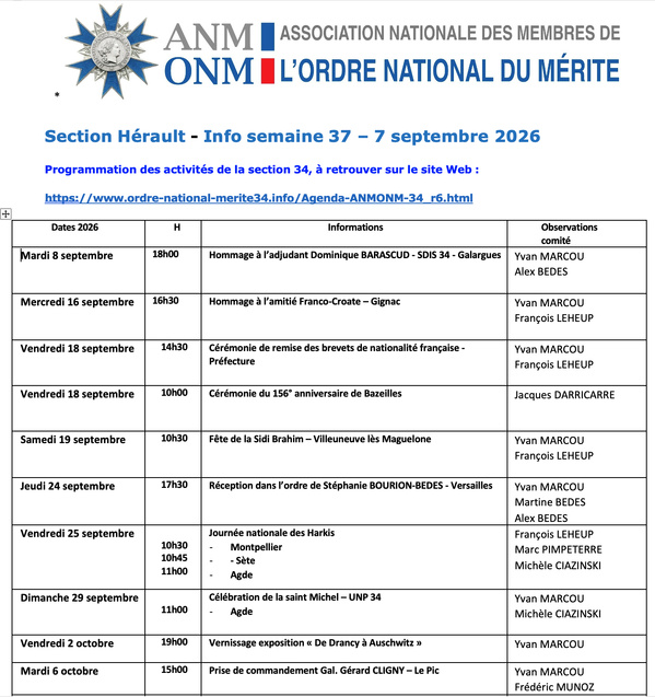 ANMONM 34 - info semaine 37 - 2026 ANMONM 34 - info semaine 37 - 2026