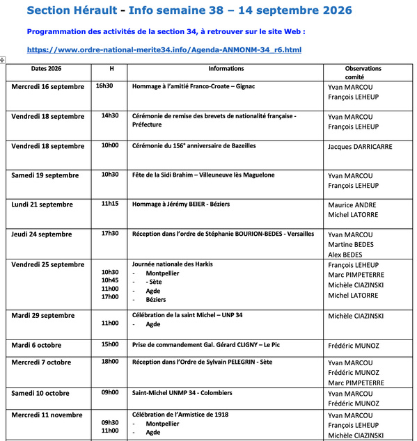 ANMONM 34 - info semaine 38 - 2026 ANMONM 34 - info semaine 38 - 2026