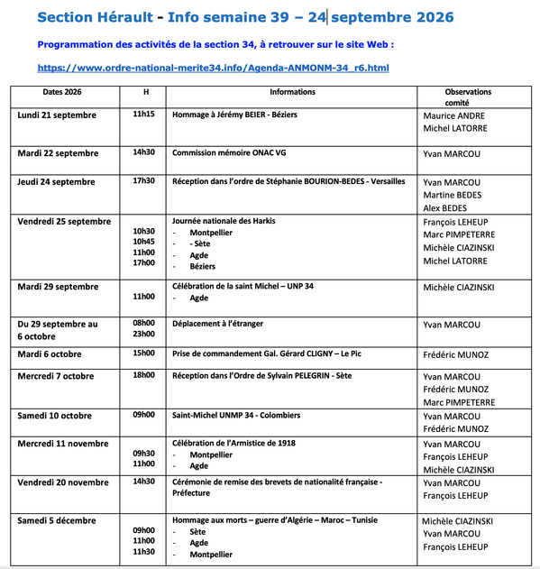 ANMONM 34 - info semaine 39 - 2026 ANMONM 34 - info semaine 39 - 2026