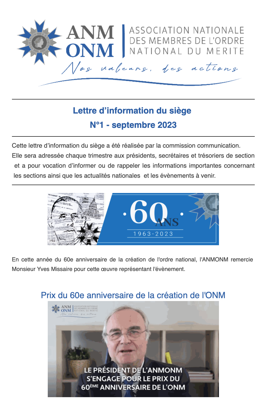 Lettre d'information du siège N°1 - septembre 2023