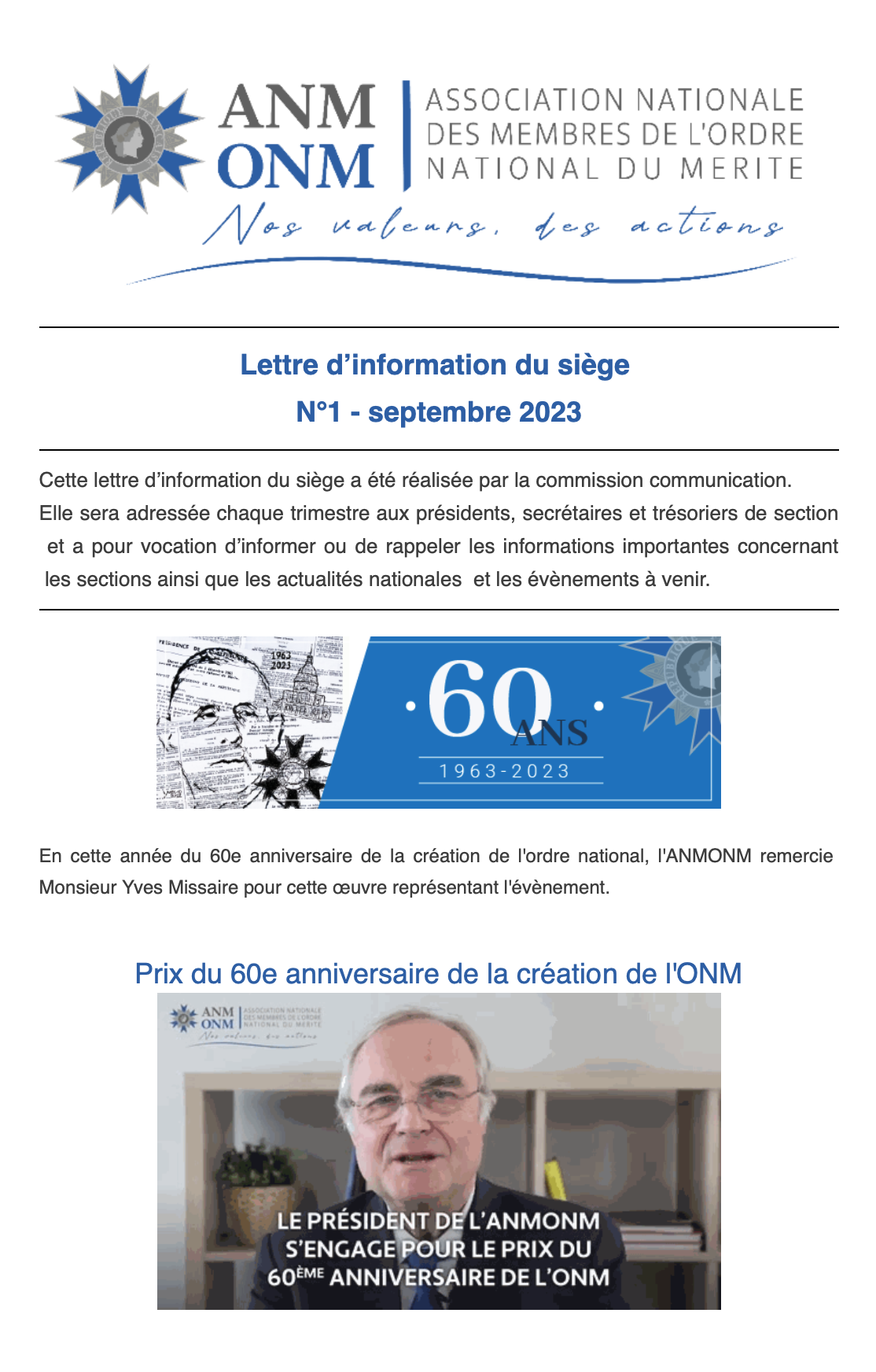 Lettre d'information du siège N°1 - septembre 2023 Lettre d'information du siège N°1 - septembre 2023