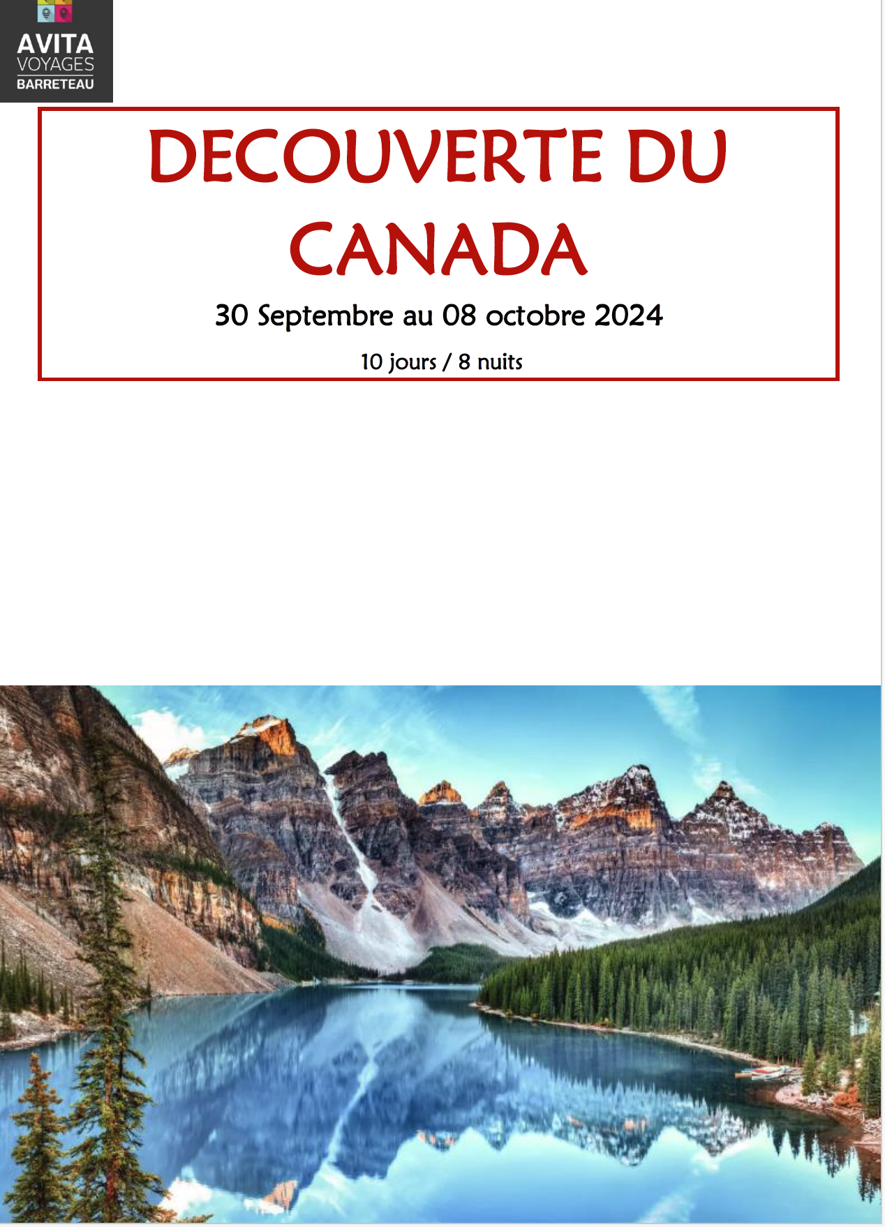 Voyage au Canada du 30 septembre au 8 octobre 2024